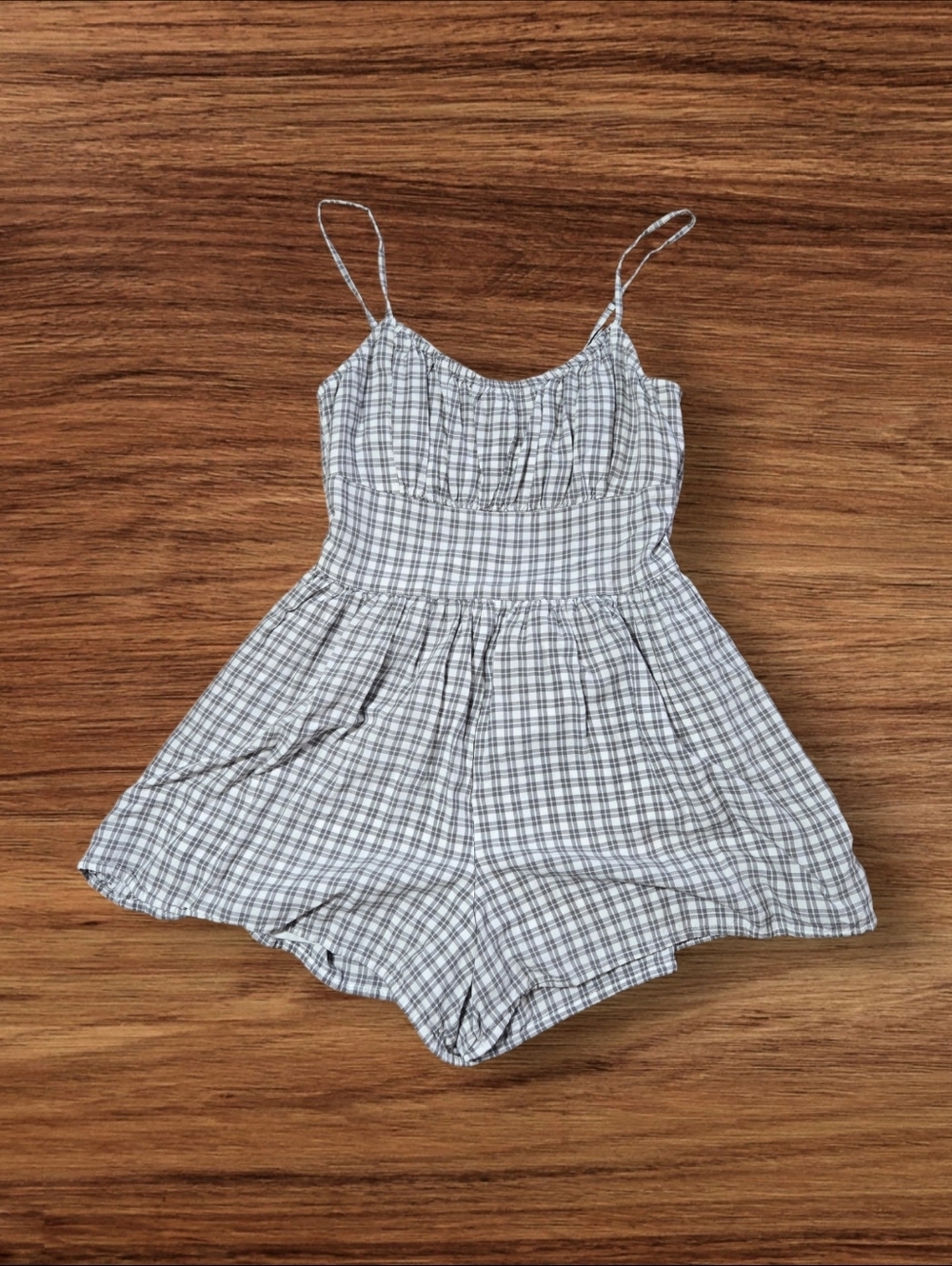 Hollister White and Gray Checked Cottage Gingham Open Back Romper